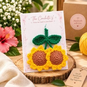 Handcrafted Crochet Sunflower Rearview Mirror Hanging Charm / Bag Charm