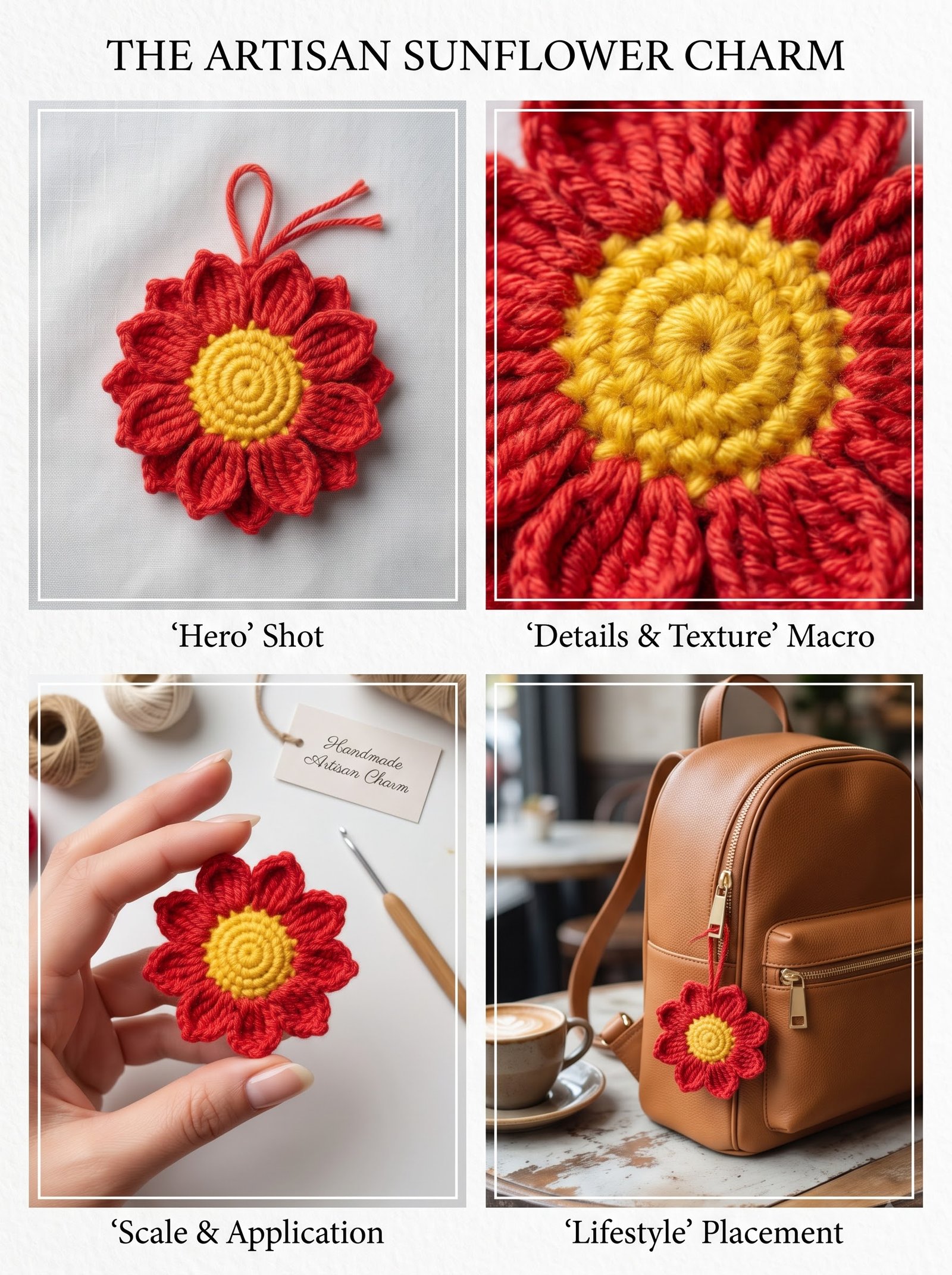 Handmade Crochet Floral Granny Square Shoulder Bag with Red Flower Charm - Image 4