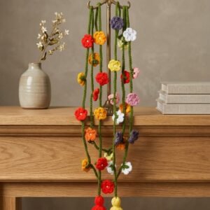 Handmade Crochet Floral Garland Hanging with Tassels | Aesthetic Wall & Door Toran